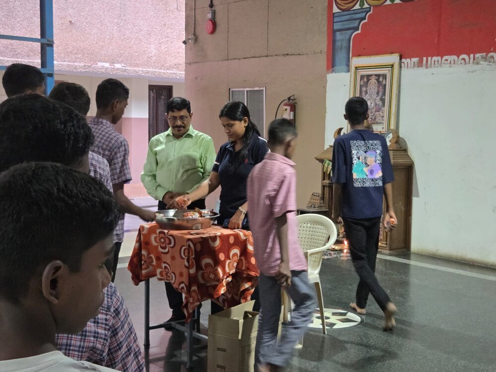Brains Iconic Charitable Trust representatives visiting Sivananda Saraswathi Sevashram in Chennai.